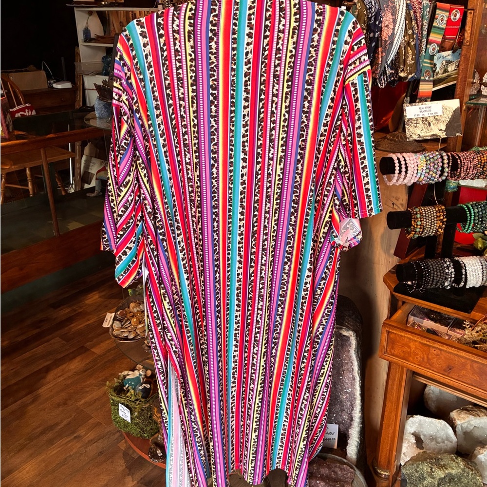Vibrant Multicolor Striped Duster Kimono - Picture 4 of 5